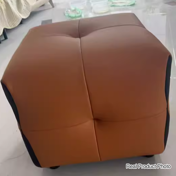 Taburete bajo cuadrado sin respaldo ni brazos de madera maciza escandinava contemporánea con piel sintética esponjosa para sala de estar y recibidor 