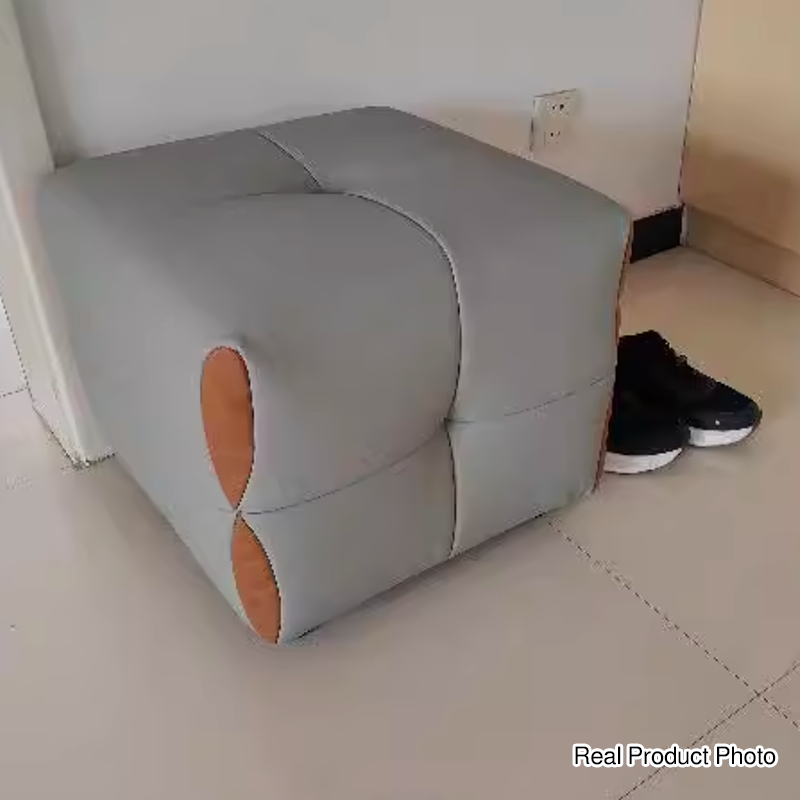 Taburete bajo cuadrado sin respaldo ni brazos de madera maciza escandinava contemporánea con piel sintética esponjosa para sala de estar y recibidor 