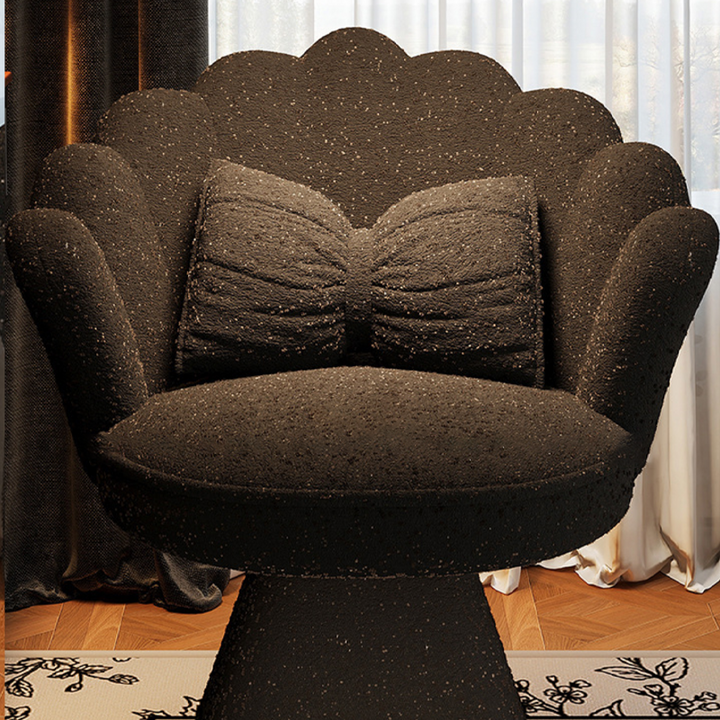 Taburete giratorio de tocador con forma de pétalo, de terciopelo y madera maciza de estilo francés tradicional, con respaldo y sin brazos, para dormitorio 