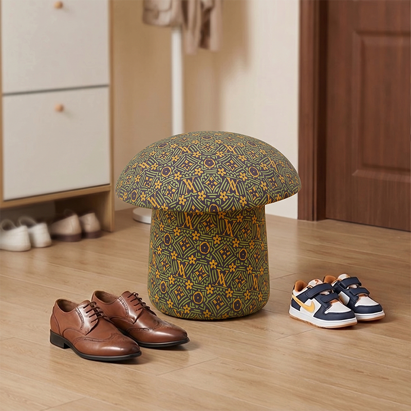 Taburete bajo infantil moderno Art Déco con tela de terciopelo, algodón moldeado y metal, diseño tipo seta, sin respaldo ni brazos, para recibidor y pasillo 