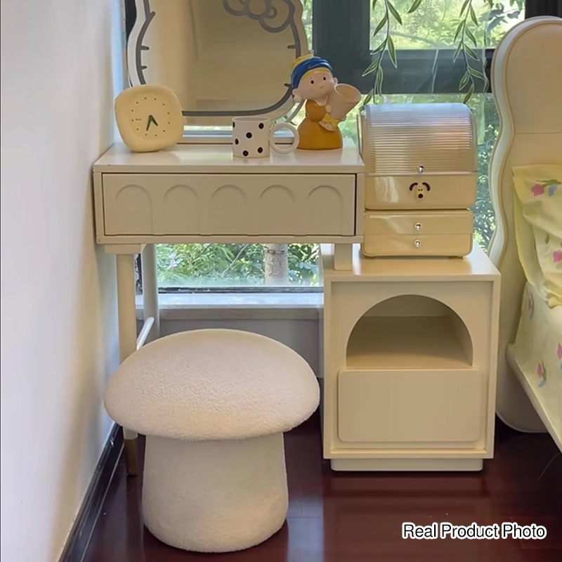 Taburete bajo infantil moderno Art Déco con tela de terciopelo, algodón moldeado y metal, diseño tipo seta, sin respaldo ni brazos, para recibidor y pasillo 