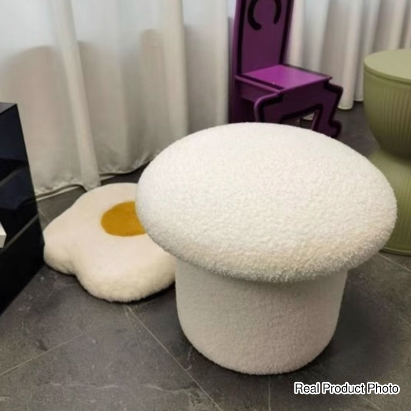 Taburete bajo infantil moderno Art Déco con tela de terciopelo, algodón moldeado y metal, diseño tipo seta, sin respaldo ni brazos, para recibidor y pasillo 