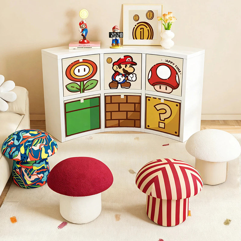 Taburete bajo infantil moderno Art Déco con tela de terciopelo, algodón moldeado y metal, diseño tipo seta, sin respaldo ni brazos, para recibidor y pasillo 