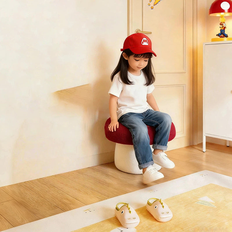 Taburete bajo infantil moderno Art Déco con tela de terciopelo, algodón moldeado y metal, diseño tipo seta, sin respaldo ni brazos, para recibidor y pasillo 