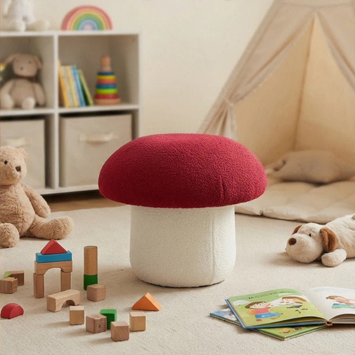 Taburete bajo infantil moderno Art Déco con tela de terciopelo, algodón moldeado y metal, diseño tipo seta, sin respaldo ni brazos, para recibidor y pasillo 