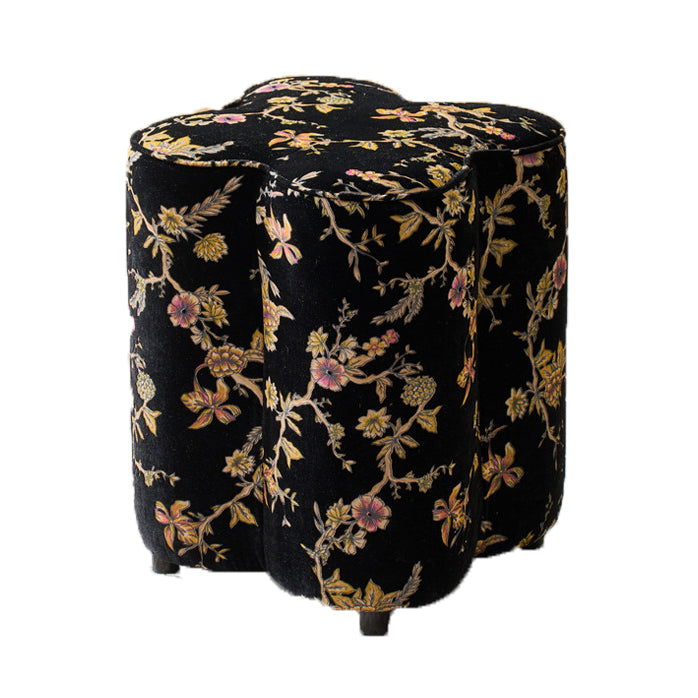 Traditional Chinese Pine Wood Sponge Chenille Velvet Petal-Shaped Low Stool Backless Armless For Entryway &amp; Hallway