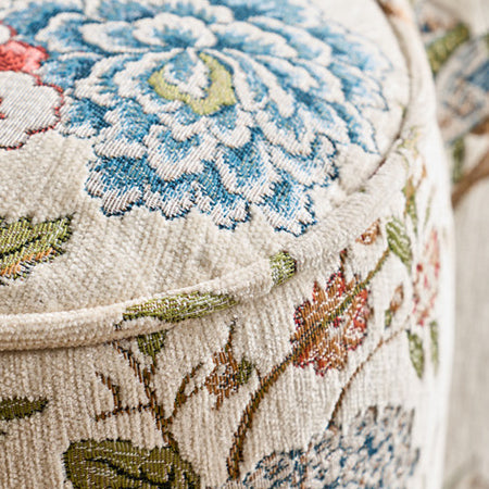 Traditional Chinese Pine Wood Sponge Chenille Velvet Petal-Shaped Low Stool Backless Armless For Entryway &amp; Hallway