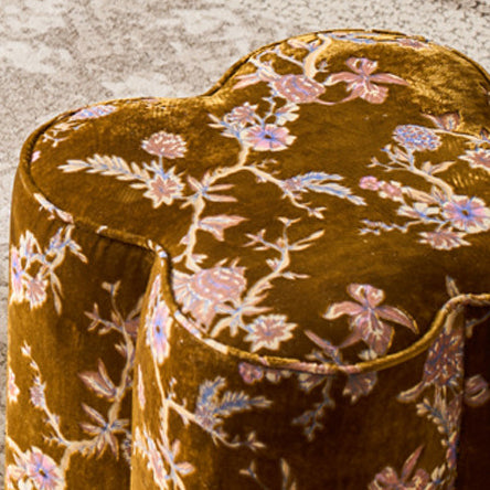 Traditional Chinese Pine Wood Sponge Chenille Velvet Petal-Shaped Low Stool Backless Armless For Entryway &amp; Hallway