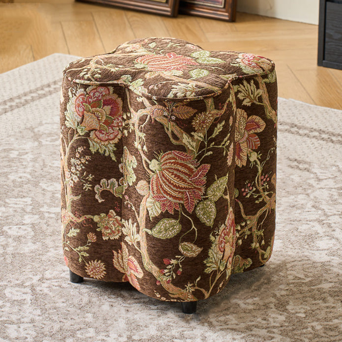 Traditional Chinese Pine Wood Sponge Chenille Velvet Petal-Shaped Low Stool Backless Armless For Entryway &amp; Hallway