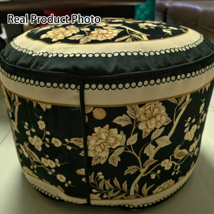 Taburete bajo cilíndrico tradicional rústico de terciopelo corto afelpado EPP, ligero, con funda extraíble, sin respaldo ni brazos, para sala de estar y dormitorio 
