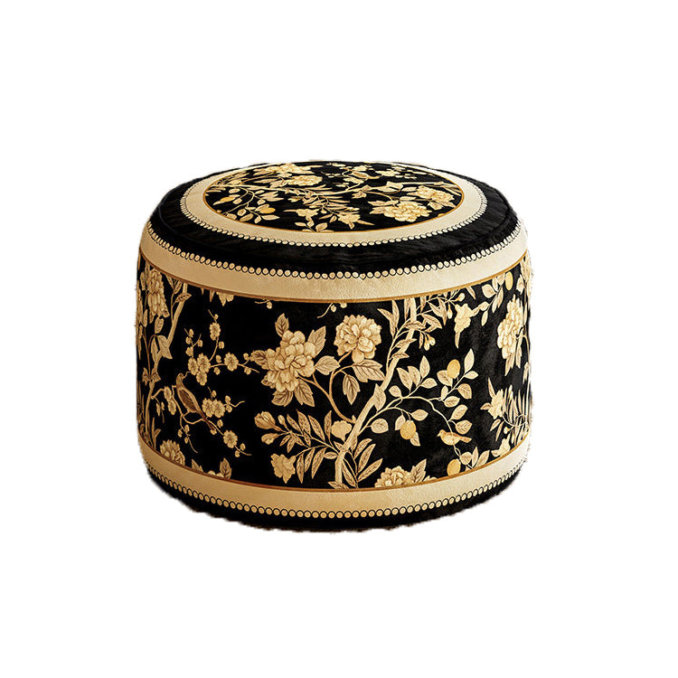 Taburete bajo cilíndrico tradicional rústico de terciopelo corto afelpado EPP, ligero, con funda extraíble, sin respaldo ni brazos, para sala de estar y dormitorio 