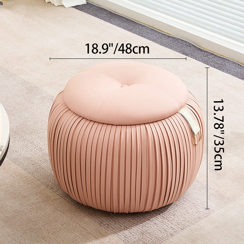 北欧モダン 合成皮革 スポンジ プライウッド パンプキン型 多用途 収納付き ロースツール 背もたれなし 肘なし リビング・玄関用 