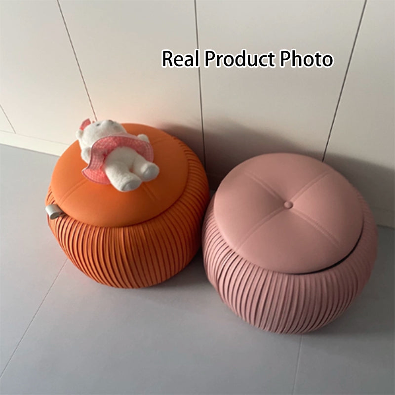 北欧モダン 合成皮革 スポンジ プライウッド パンプキン型 多用途 収納付き ロースツール 背もたれなし 肘なし リビング・玄関用 