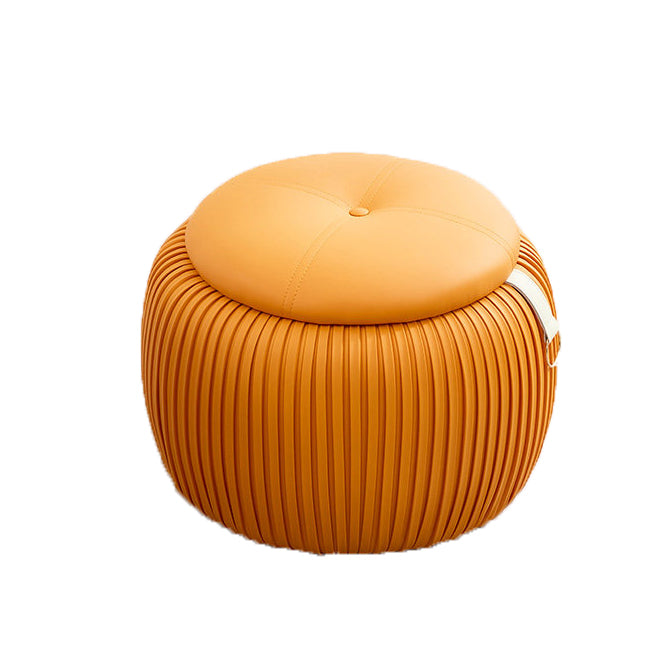 北欧モダン 合成皮革 スポンジ プライウッド パンプキン型 多用途 収納付き ロースツール 背もたれなし 肘なし リビング・玄関用 