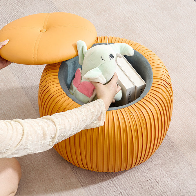 北欧モダン 合成皮革 スポンジ プライウッド パンプキン型 多用途 収納付き ロースツール 背もたれなし 肘なし リビング・玄関用 
