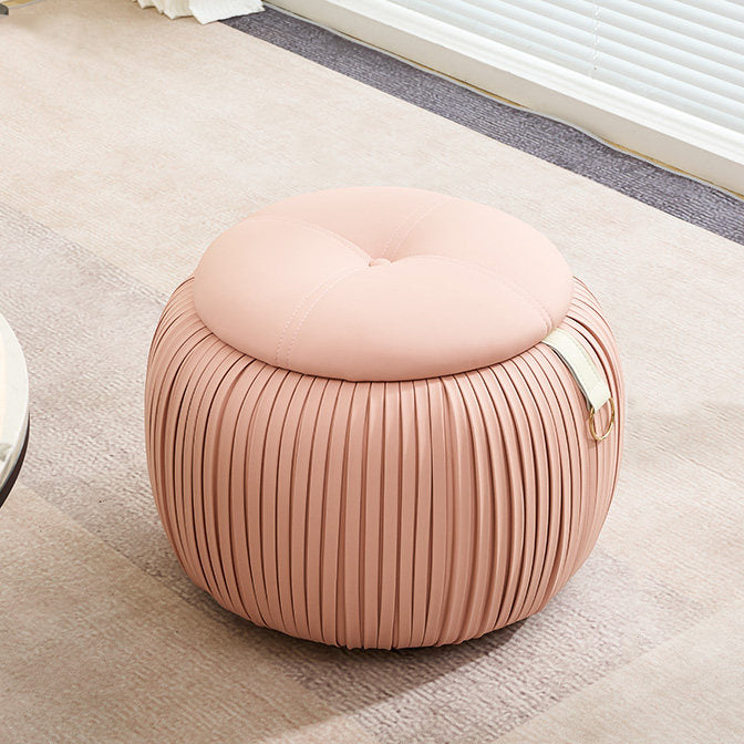 北欧モダン 合成皮革 スポンジ プライウッド パンプキン型 多用途 収納付き ロースツール 背もたれなし 肘なし リビング・玄関用 