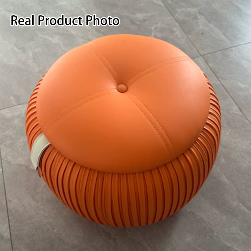 北欧モダン 合成皮革 スポンジ プライウッド パンプキン型 多用途 収納付き ロースツール 背もたれなし 肘なし リビング・玄関用 