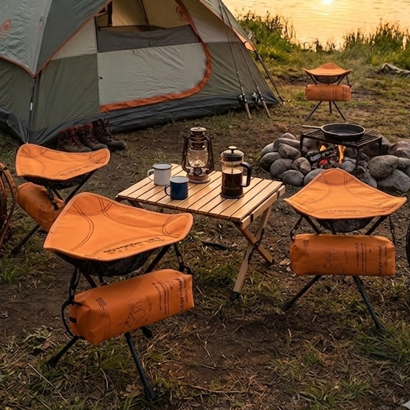 Modern Minimalist Aluminum Alloy Oxford Fabric Triangular Rotatable Foldable Camping Chair Backless Armless For Outdoor &amp; Garden