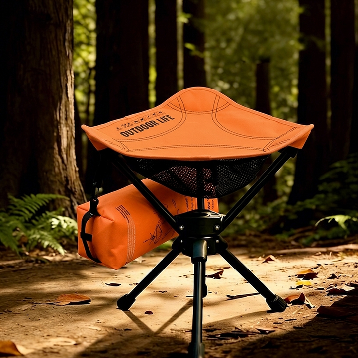 Modern Minimalist Aluminum Alloy Oxford Fabric Triangular Rotatable Foldable Camping Chair Backless Armless For Outdoor & Garden