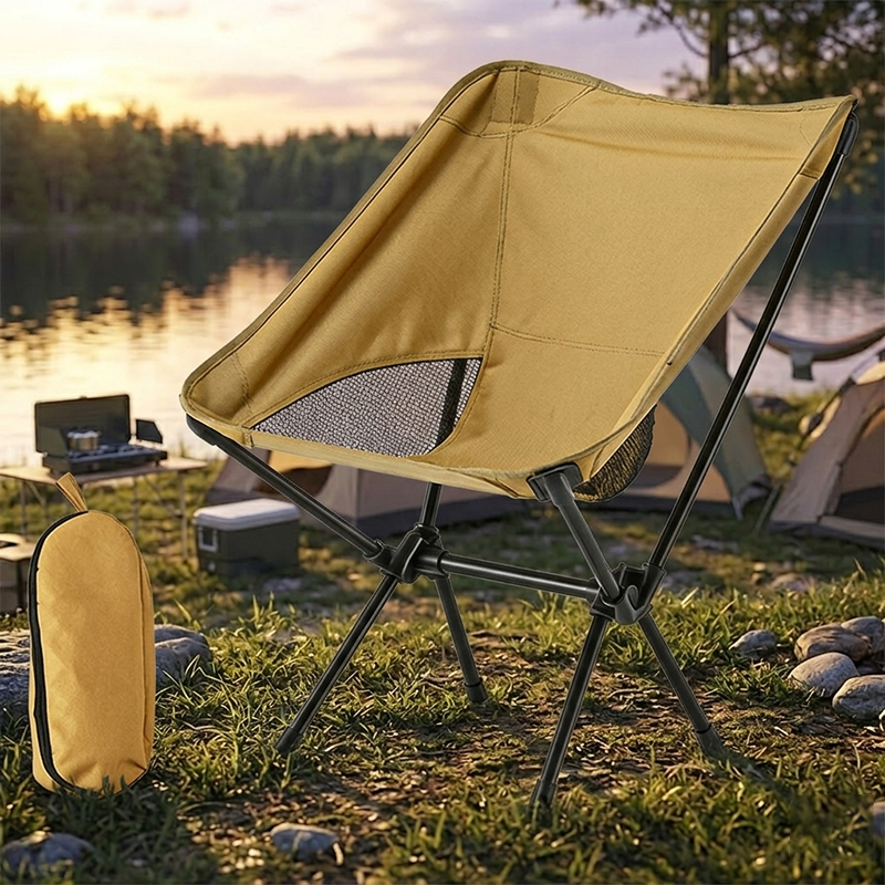 Moderner minimalistischer klappbarer Campingstuhl aus Karbonstahl und – BulbSquare
