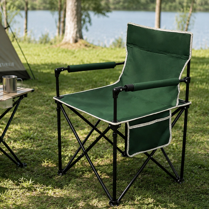 Zeitgenössischer klappbarer Campingstuhl im Industrial-Stil aus Eisen und Oxford-Gewebe, rechteckig, mit Rückenlehne und Armlehnen, für Outdoor &amp; Garten 