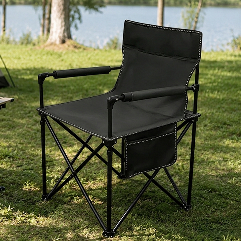 Zeitgenössischer klappbarer Campingstuhl im Industrial-Stil aus Eisen und Oxford-Gewebe, rechteckig, mit Rückenlehne und Armlehnen, für Outdoor &amp; Garten 