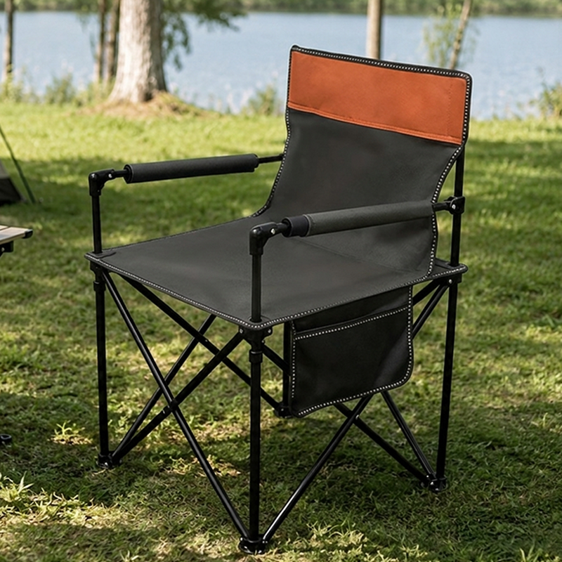 Zeitgenössischer klappbarer Campingstuhl im Industrial-Stil aus Eisen und Oxford-Gewebe, rechteckig, mit Rückenlehne und Armlehnen, für Outdoor &amp; Garten 