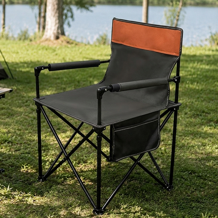 Zeitgenössischer klappbarer Campingstuhl im Industrial-Stil aus Eisen und Oxford-Gewebe, rechteckig, mit Rückenlehne und Armlehnen, für Outdoor &amp; Garten 