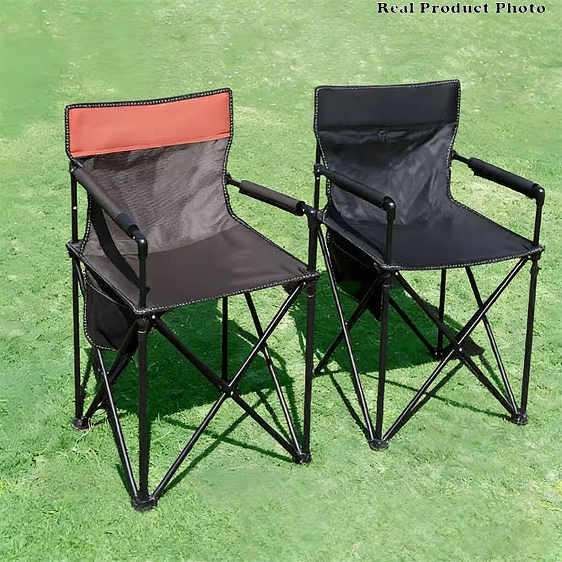 Zeitgenössischer klappbarer Campingstuhl im Industrial-Stil aus Eisen und Oxford-Gewebe, rechteckig, mit Rückenlehne und Armlehnen, für Outdoor &amp; Garten 
