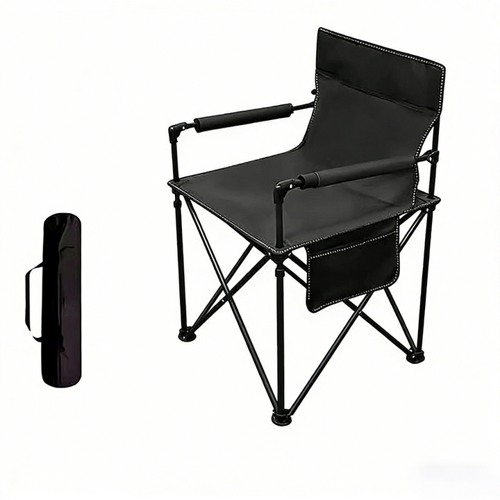 Zeitgenössischer klappbarer Campingstuhl im Industrial-Stil aus Eisen und Oxford-Gewebe, rechteckig, mit Rückenlehne und Armlehnen, für Outdoor &amp; Garten 