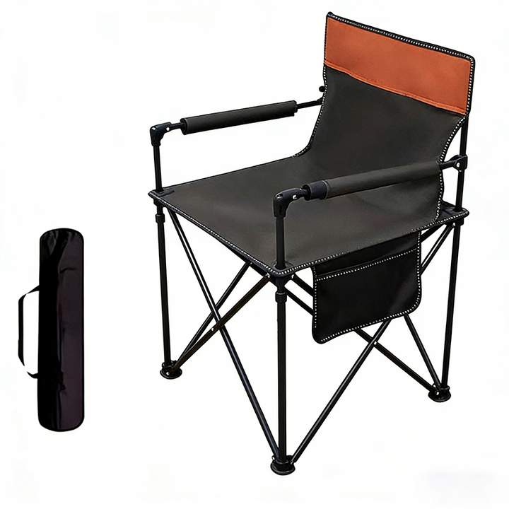 Zeitgenössischer klappbarer Campingstuhl im Industrial-Stil aus Eisen und Oxford-Gewebe, rechteckig, mit Rückenlehne und Armlehnen, für Outdoor &amp; Garten 