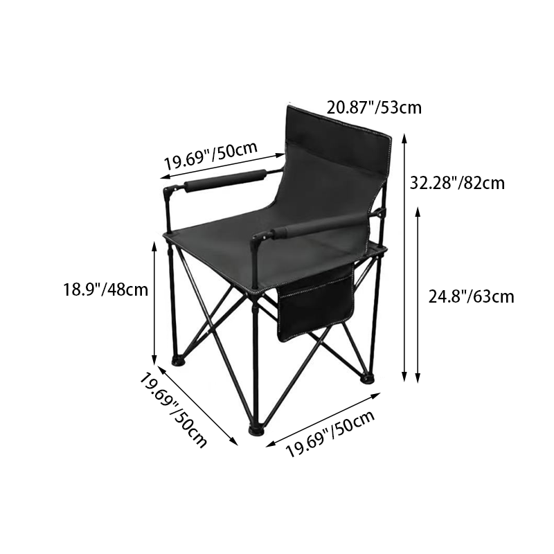 Zeitgenössischer klappbarer Campingstuhl im Industrial-Stil aus Eisen und Oxford-Gewebe, rechteckig, mit Rückenlehne und Armlehnen, für Outdoor &amp; Garten 
