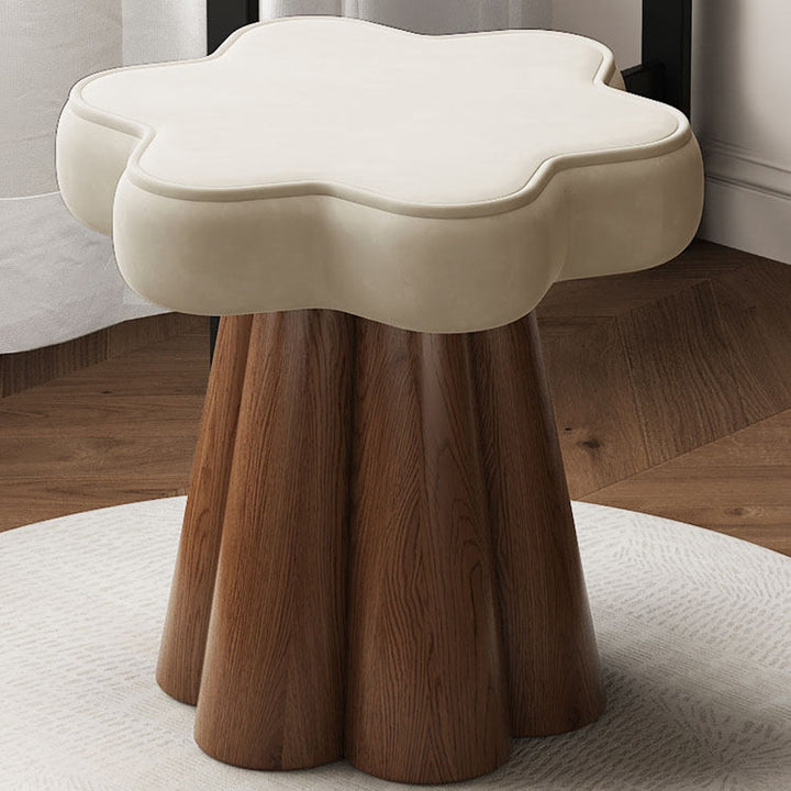 Moderner drehbarer Schminkhocker in Blütenform aus nordischem Massivholz, Samt und Schwamm, ohne Rückenlehne und Armlehnen, fürs Schlafzimmer 