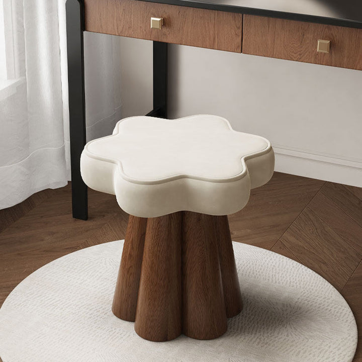 Moderner drehbarer Schminkhocker in Blütenform aus nordischem Massivholz, Samt und Schwamm, ohne Rückenlehne und Armlehnen, fürs Schlafzimmer 