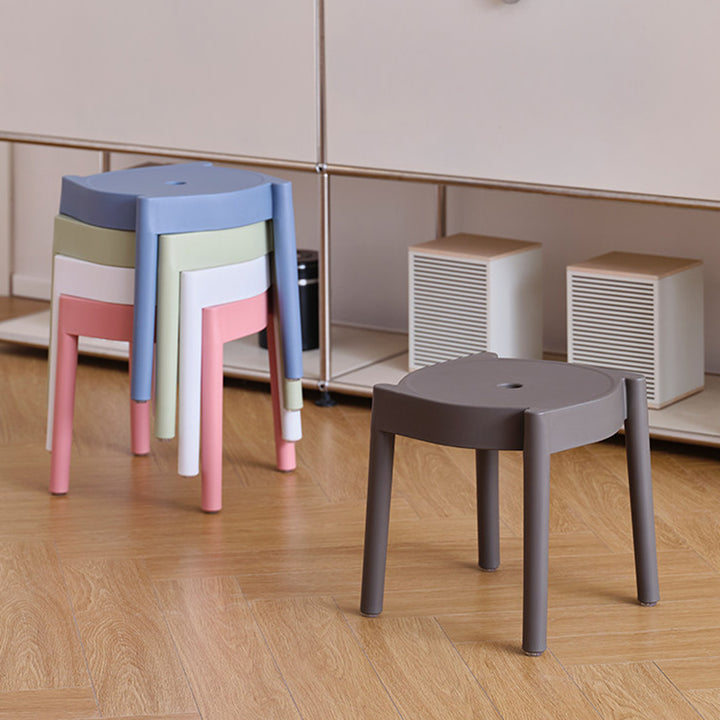 Modern Minimalist PP Plastic Round Stackable Lightweight Low Stool Backless Armless For Living Room &amp; Entryway