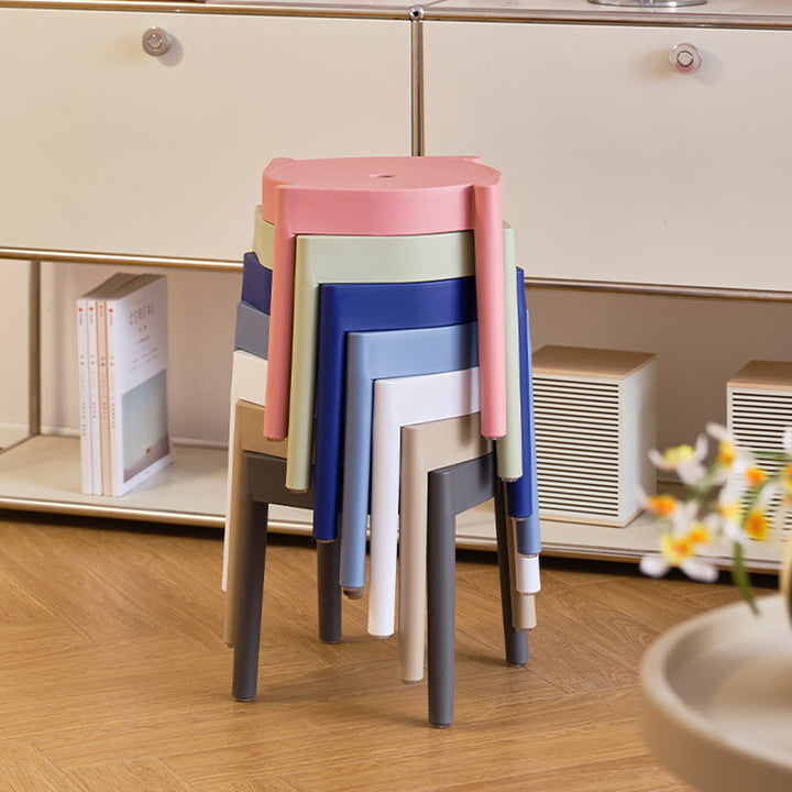 Modern Minimalist PP Plastic Round Stackable Lightweight Low Stool Backless Armless For Living Room &amp; Entryway