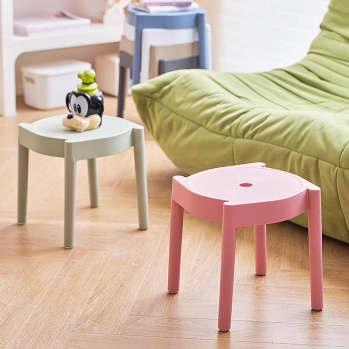 Modern Minimalist PP Plastic Round Stackable Lightweight Low Stool Backless Armless For Living Room &amp; Entryway