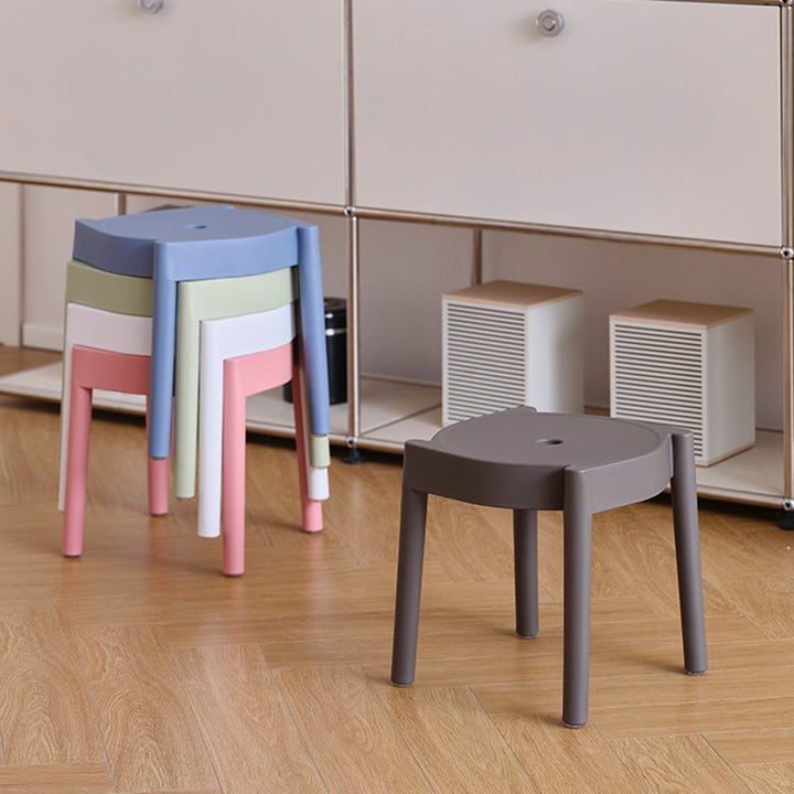 Modern Minimalist PP Plastic Round Stackable Lightweight Low Stool Backless Armless For Living Room &amp; Entryway