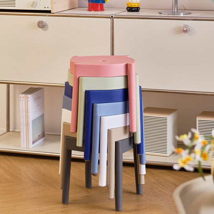 Modern Minimalist PP Plastic Round Stackable Lightweight Low Stool Backless Armless For Living Room &amp; Entryway