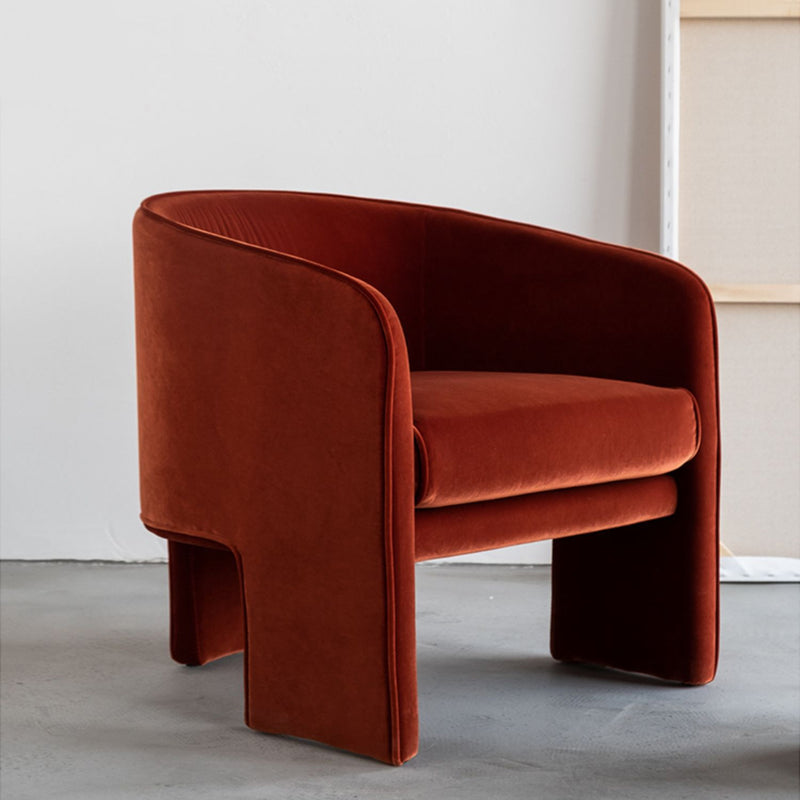 Contemporary Creative Velvet Wood Square-Cushion Semi-Backrest Accent Chair For Living Room & Dining Room