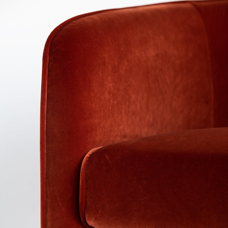 Contemporary Creative Velvet Wood Square-Cushion Semi-Backrest Accent Chair For Living Room & Dining Room