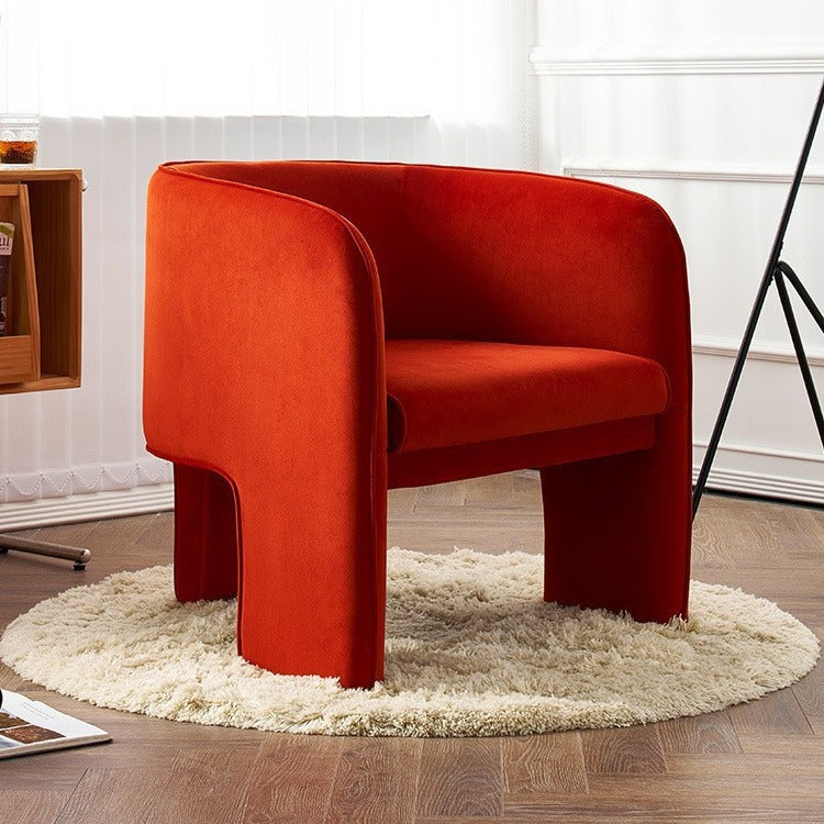 Contemporary Creative Velvet Wood Square-Cushion Semi-Backrest Accent Chair For Living Room & Dining Room