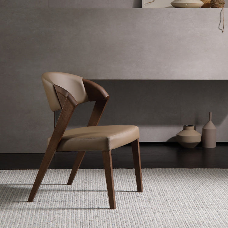 Chaise de salle à manger carrée semi-ronde en cuir microfibre créatif contemporain en bois de frêne avec dossier scientifique pour salon et salle à manger 
