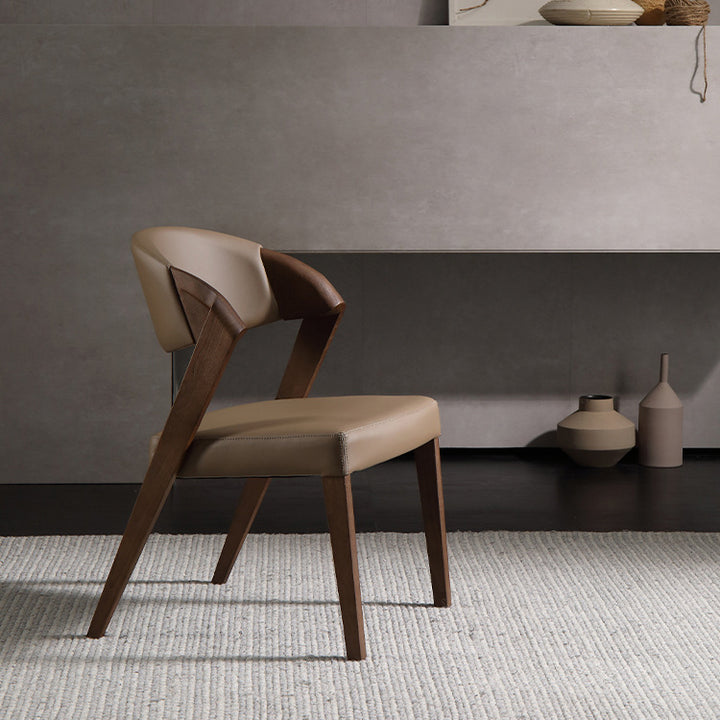 Chaise de salle à manger carrée semi-ronde en cuir microfibre créatif contemporain en bois de frêne avec dossier scientifique pour salon et salle à manger 