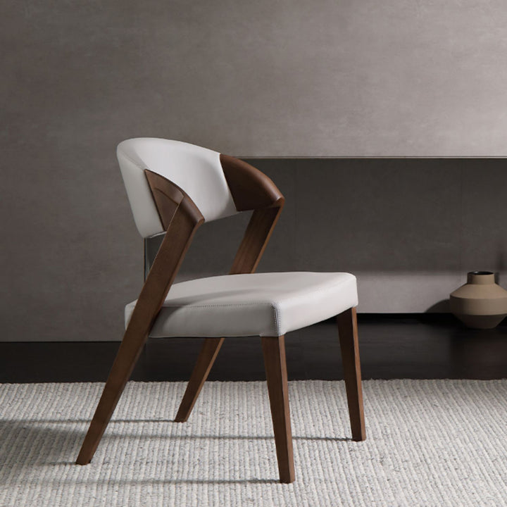 Chaise de salle à manger carrée semi-ronde en cuir microfibre créatif contemporain en bois de frêne avec dossier scientifique pour salon et salle à manger 