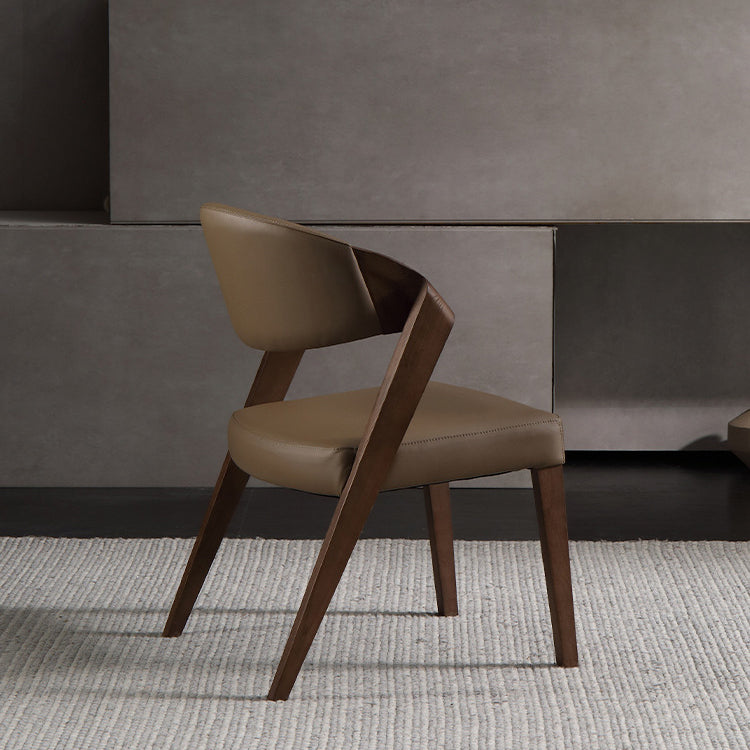 Chaise de salle à manger carrée semi-ronde en cuir microfibre créatif contemporain en bois de frêne avec dossier scientifique pour salon et salle à manger 