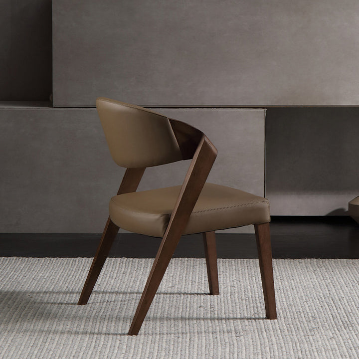 Chaise de salle à manger carrée semi-ronde en cuir microfibre créatif contemporain en bois de frêne avec dossier scientifique pour salon et salle à manger 