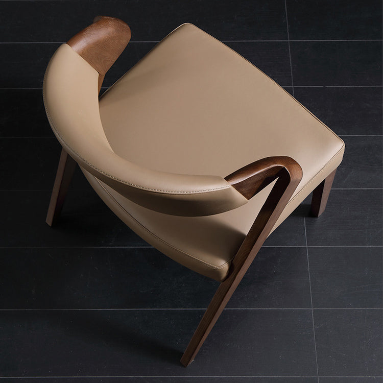 Chaise de salle à manger carrée semi-ronde en cuir microfibre créatif contemporain en bois de frêne avec dossier scientifique pour salon et salle à manger 