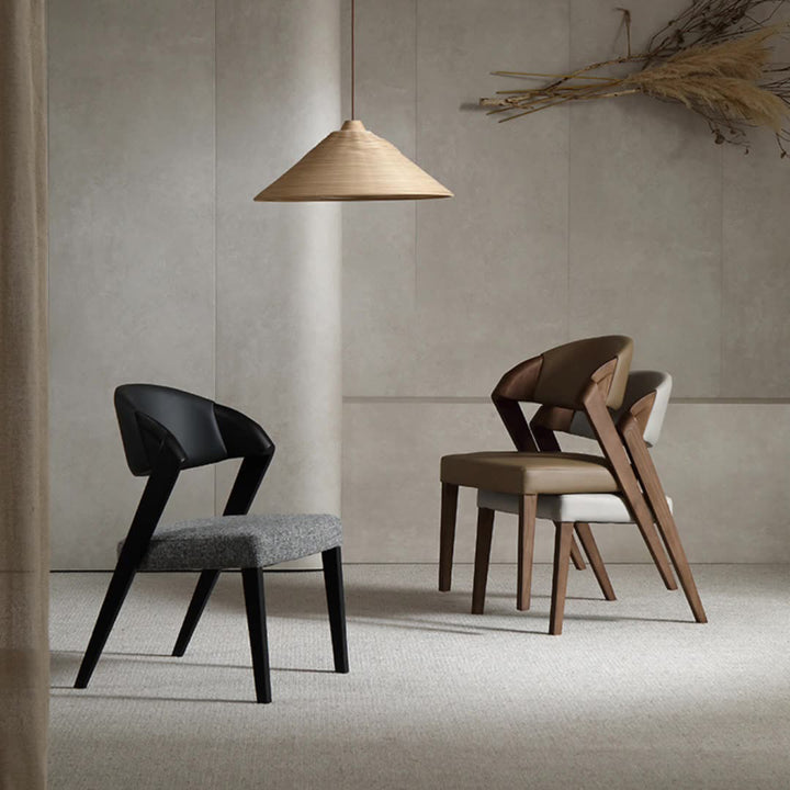 Chaise de salle à manger carrée semi-ronde en cuir microfibre créatif contemporain en bois de frêne avec dossier scientifique pour salon et salle à manger 