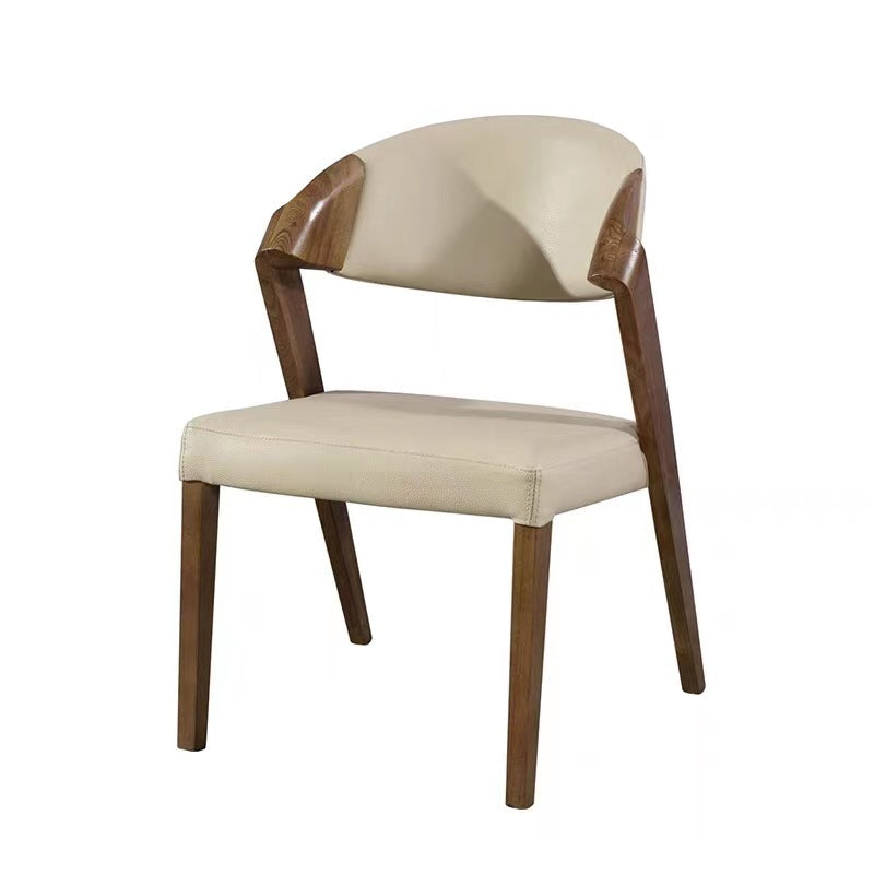 Chaise de salle à manger carrée semi-ronde en cuir microfibre créatif contemporain en bois de frêne avec dossier scientifique pour salon et salle à manger 